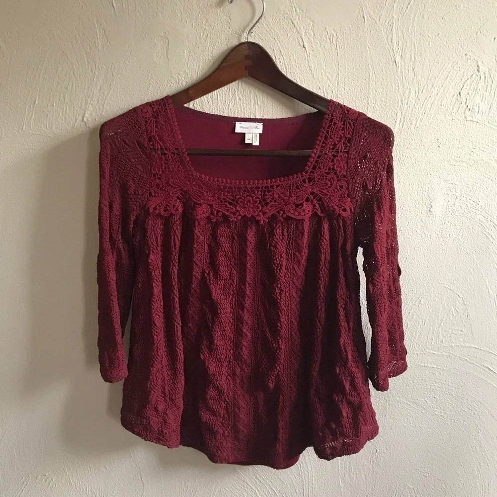 Meadow Rue | Burgundy Lace Melange Top